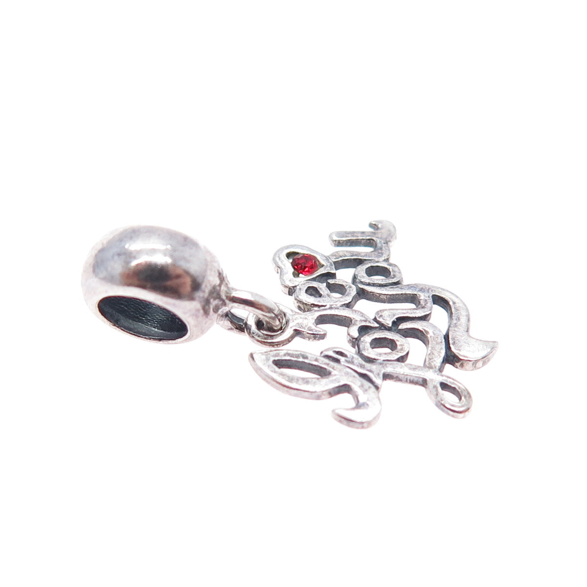925 Sterling Silver Vintage Red Rhinestone Love You Minimalist Charm Pendant