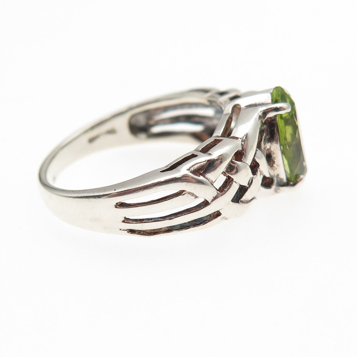 CNA Pranda 925 Sterling Silver Vintage Real Peridot Woven Oxidized Ring Size 6