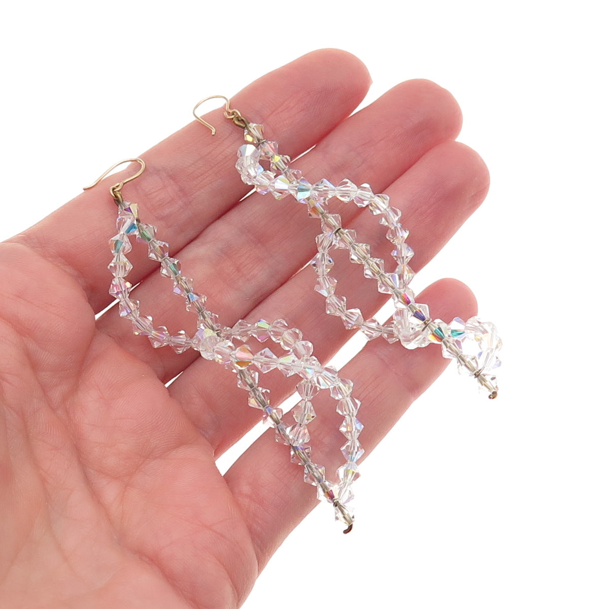 Gold Filled Vintage Crystal Beads Twisted Dangle Earrings