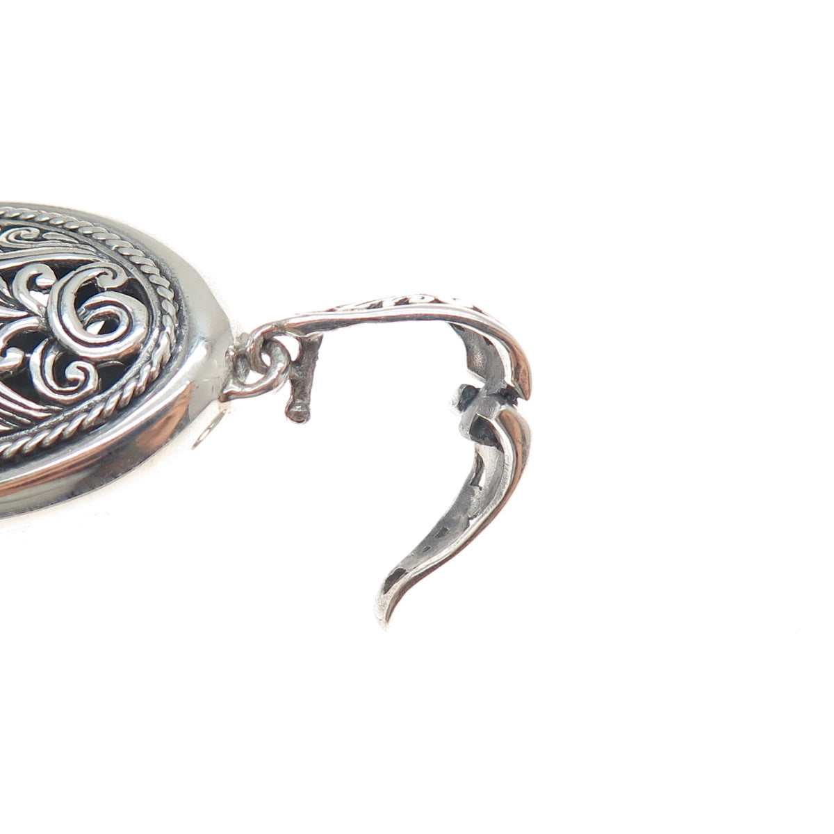 925 Sterling Silver & 18K Gold Vintage Ornate Flower Oxidized Charm Pendant
