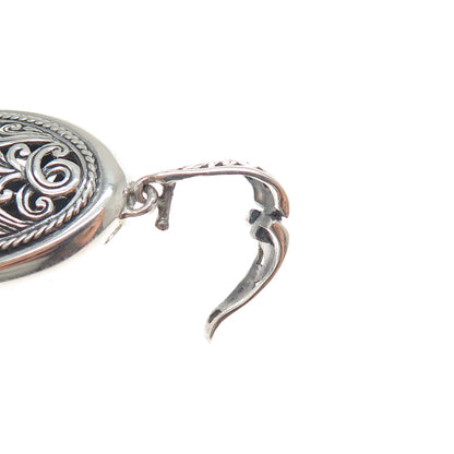 925 Sterling Silver & 18K Gold Vintage Ornate Flower Oxidized Charm Pendant
