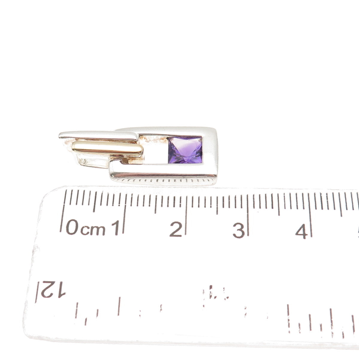 Lorenzo 925 Sterling Silver 18K Gold Real Amethyst Modernist Slide Pendant