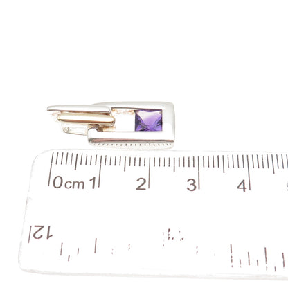 Lorenzo 925 Sterling Silver 18K Gold Real Amethyst Modernist Slide Pendant
