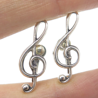 BEAU 925 Sterling Silver Antique Art Deco Treble Clef Screw Back Earrings