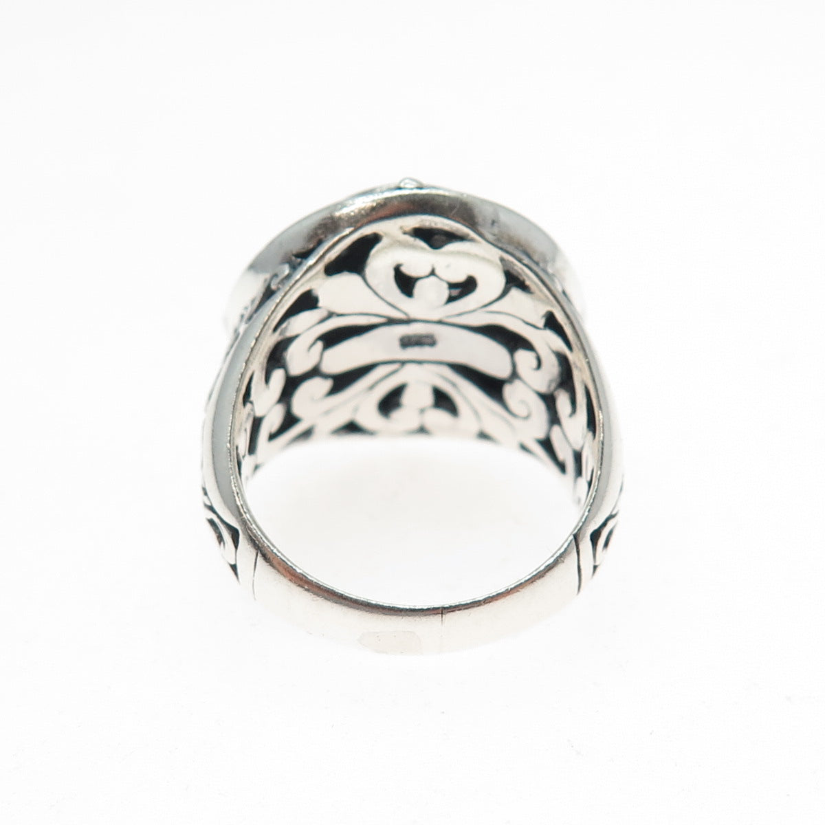 925 Sterling Silver Vintage Flower Granulated Oxidized Ring Size 7.25