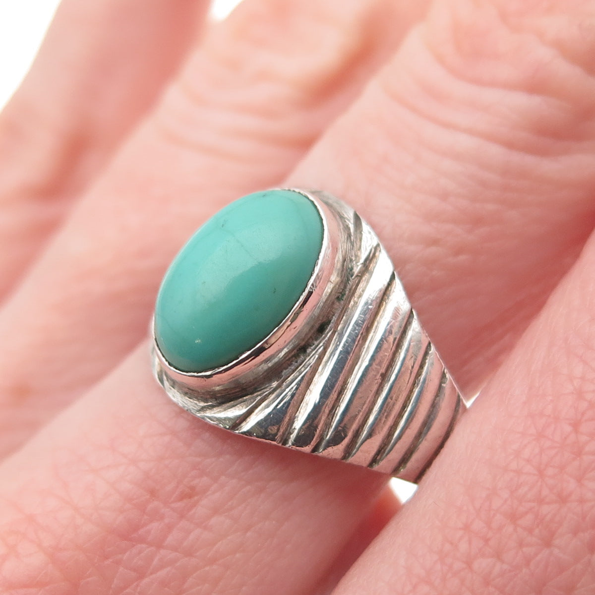 Old Pawn 925 Sterling Silver Vintage Tyrone Turquoise Tribal Ring Size 9.75