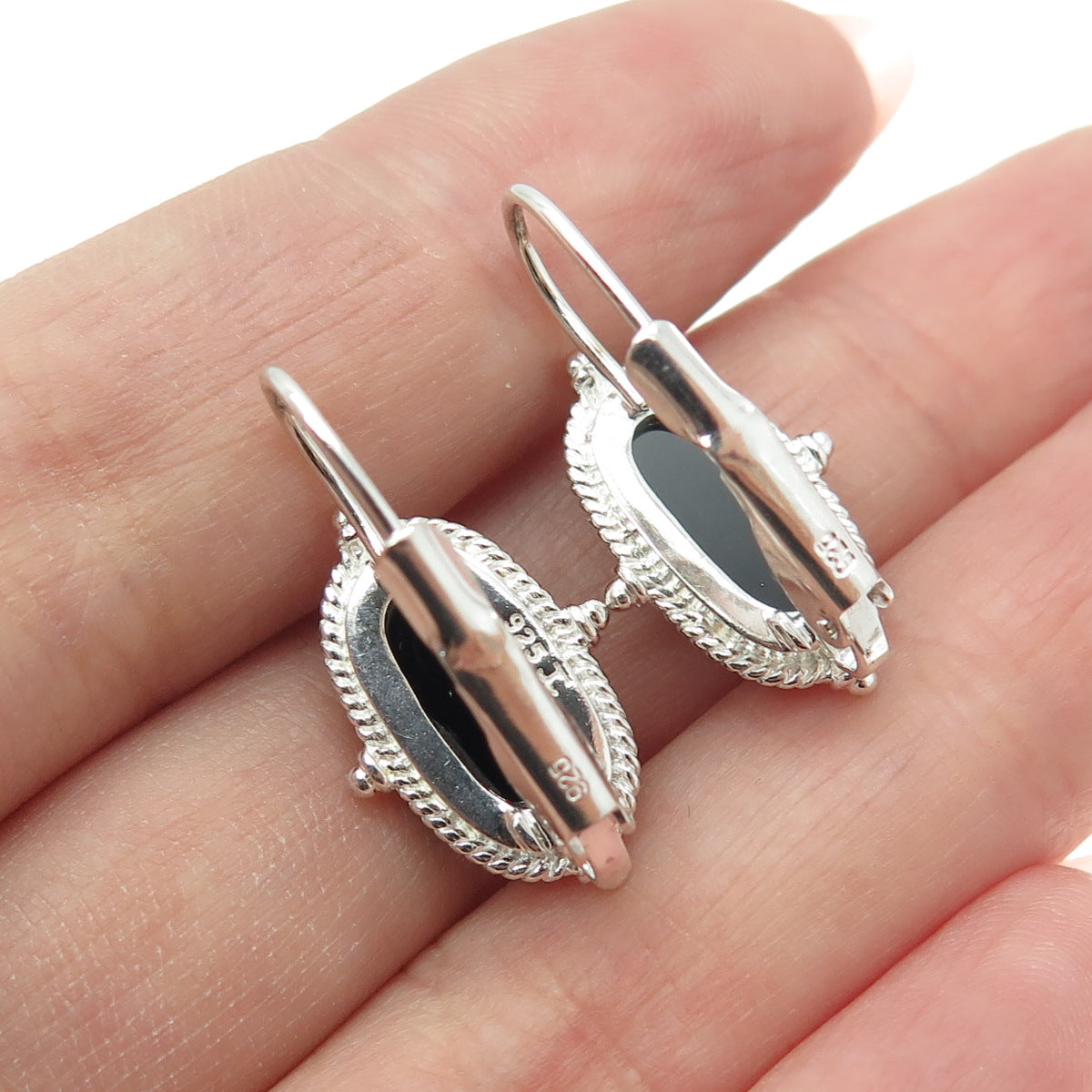 925 Sterling Silver Real Black Onyx Gemstone Earrings