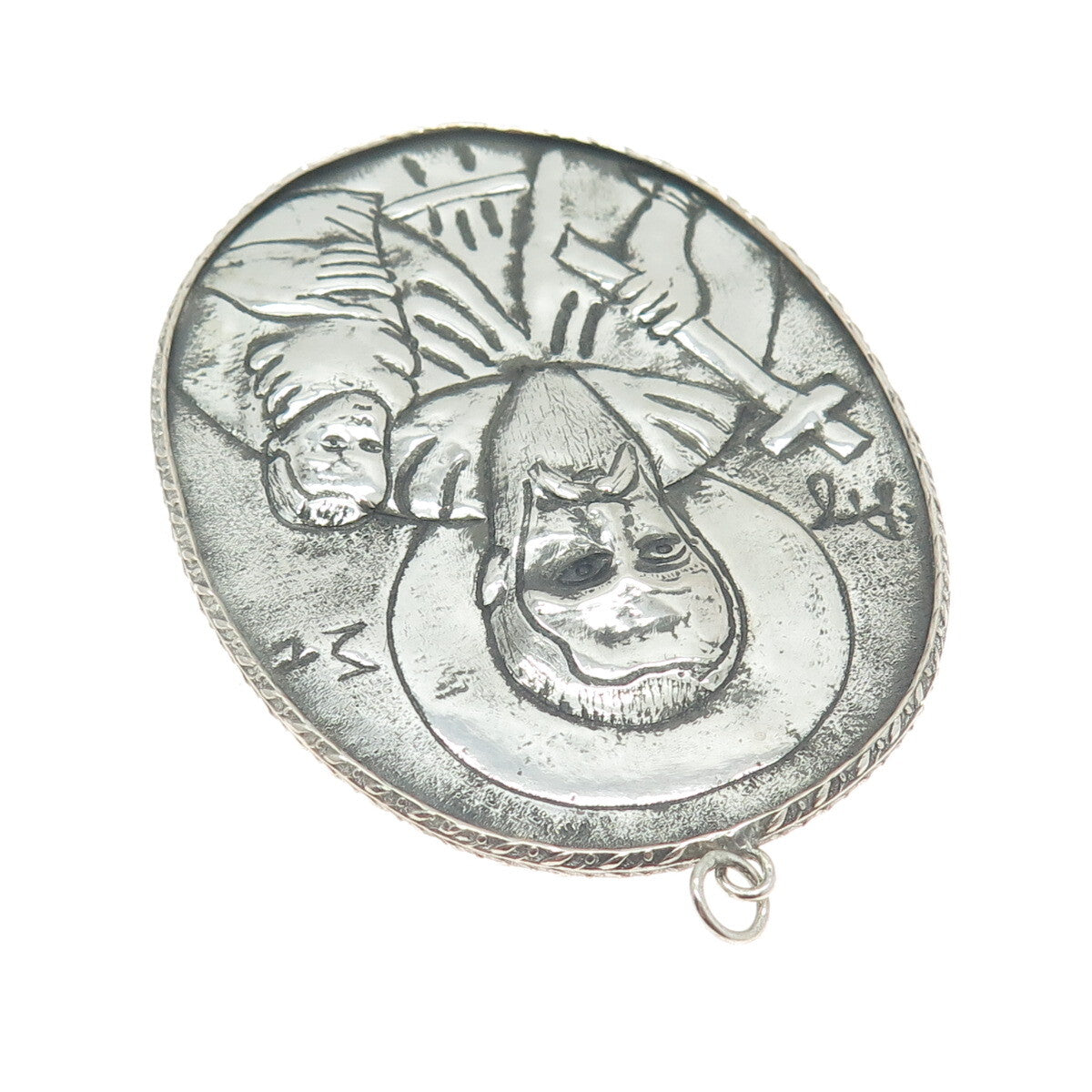 925 Sterling Silver Antique Saint Joseph Religious Medal Repousse Pendant