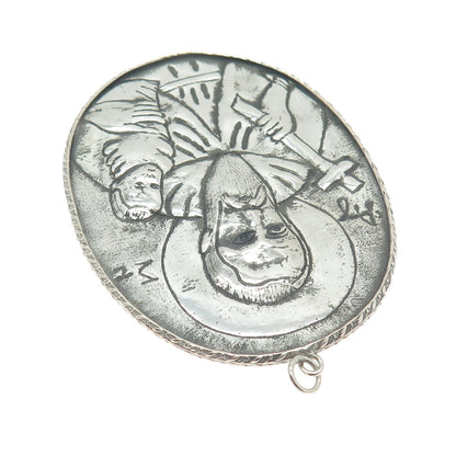 925 Sterling Silver Antique Saint Joseph Religious Medal Repousse Pendant