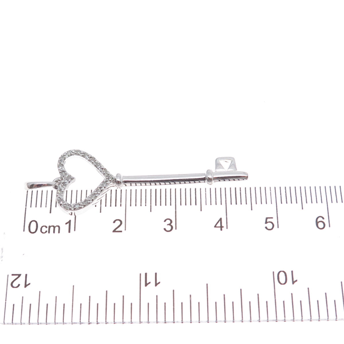 925 Sterling Silver Real Round-Cut Diamond Heart Key Charm Pendant