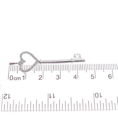 925 Sterling Silver Real Round-Cut Diamond Heart Key Charm Pendant