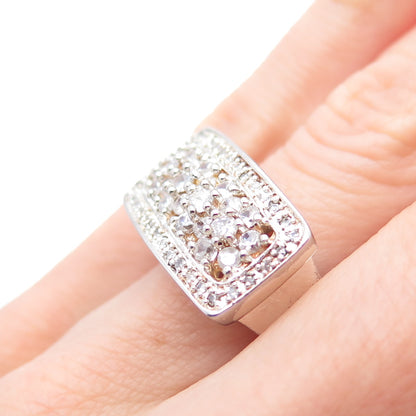 925 Sterling Silver Vintage Round-Cut C Z Statement Ring Size 6.25