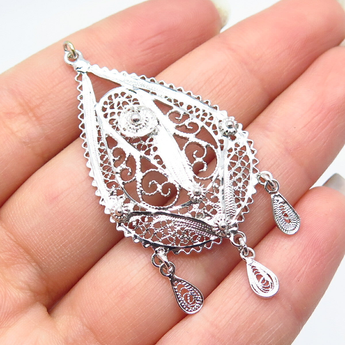 925 Sterling Silver Vintage Van Lou Filigree Pendanr