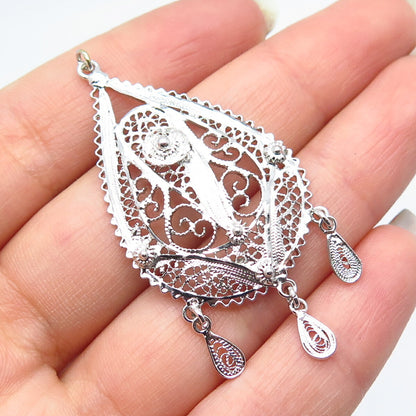925 Sterling Silver Vintage Van Lou Filigree Pendanr