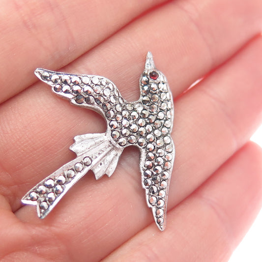 925 Sterling Silver Antique Marcasite & Garnet Holy Spirit Pin (missing 1 stone)