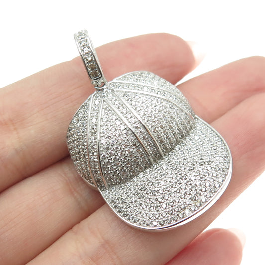 REL 925 Sterling Silver Round-Cut Shaped C Z Baseball Cap Pendant