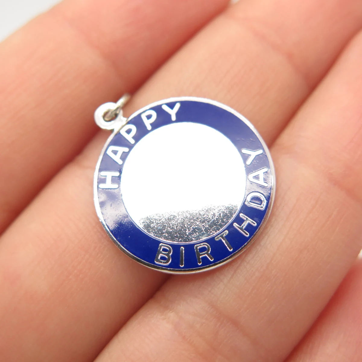 925 Sterling Silver Vintage Enamel "Happy Birthday" Charm Pendant