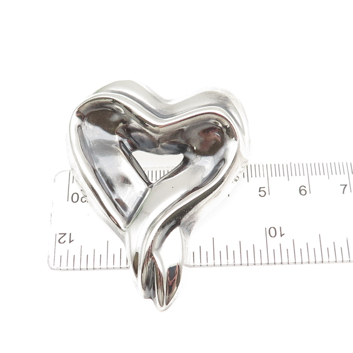 925 Sterling Silver Vintage Mexico Modernist Heart Oxidized Pin Brooch / Pendant