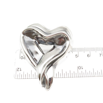 925 Sterling Silver Vintage Mexico Modernist Heart Oxidized Pin Brooch / Pendant