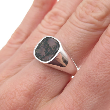 925 Sterling Silver Vintage Real Dendritic Agate Signet Ring Size 7.25