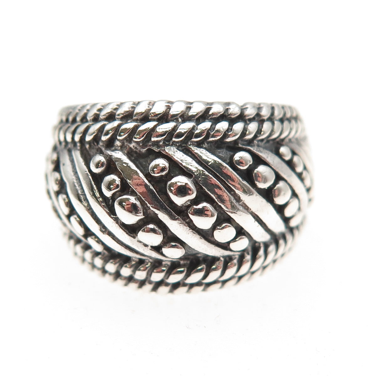 925 Sterling Silver Vintage Modernist Beaded Oxidized Ring Size 7