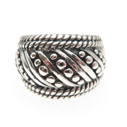 925 Sterling Silver Vintage Modernist Beaded Oxidized Ring Size 7