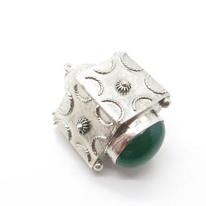 800 Silver Antique Art Deco Real Green Agate Gemstone Chatelaine Fob Pendant