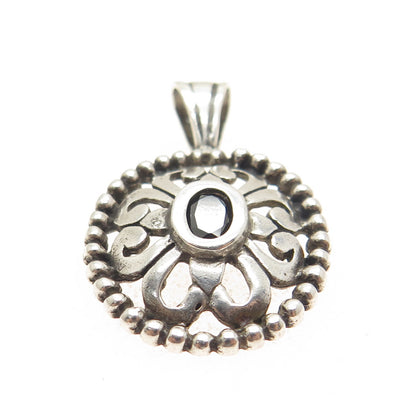 JEZLAINE 925 Sterling Silver Vintage Real Black Spinel Ornate Pendant
