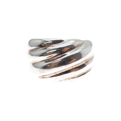 925 Sterling Silver Vintage Italy Modernist Ribbed Ring Size 7.5