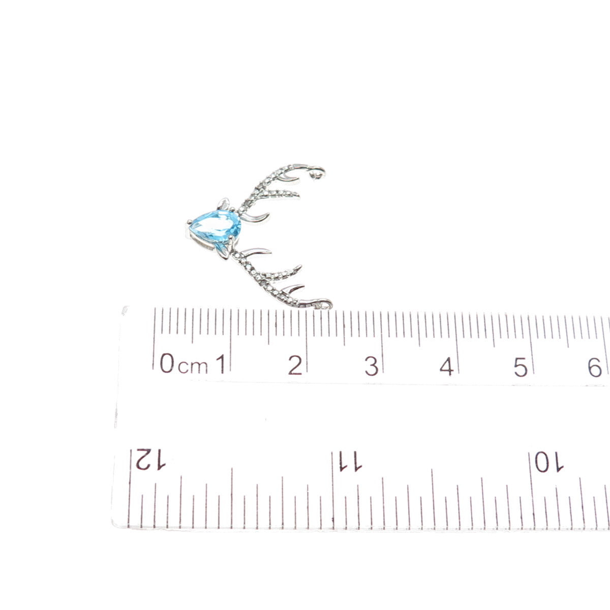 SUN 925 Sterling Silver Real Diamond & Blue Topaz Deer Slide Centerpiece Pendant