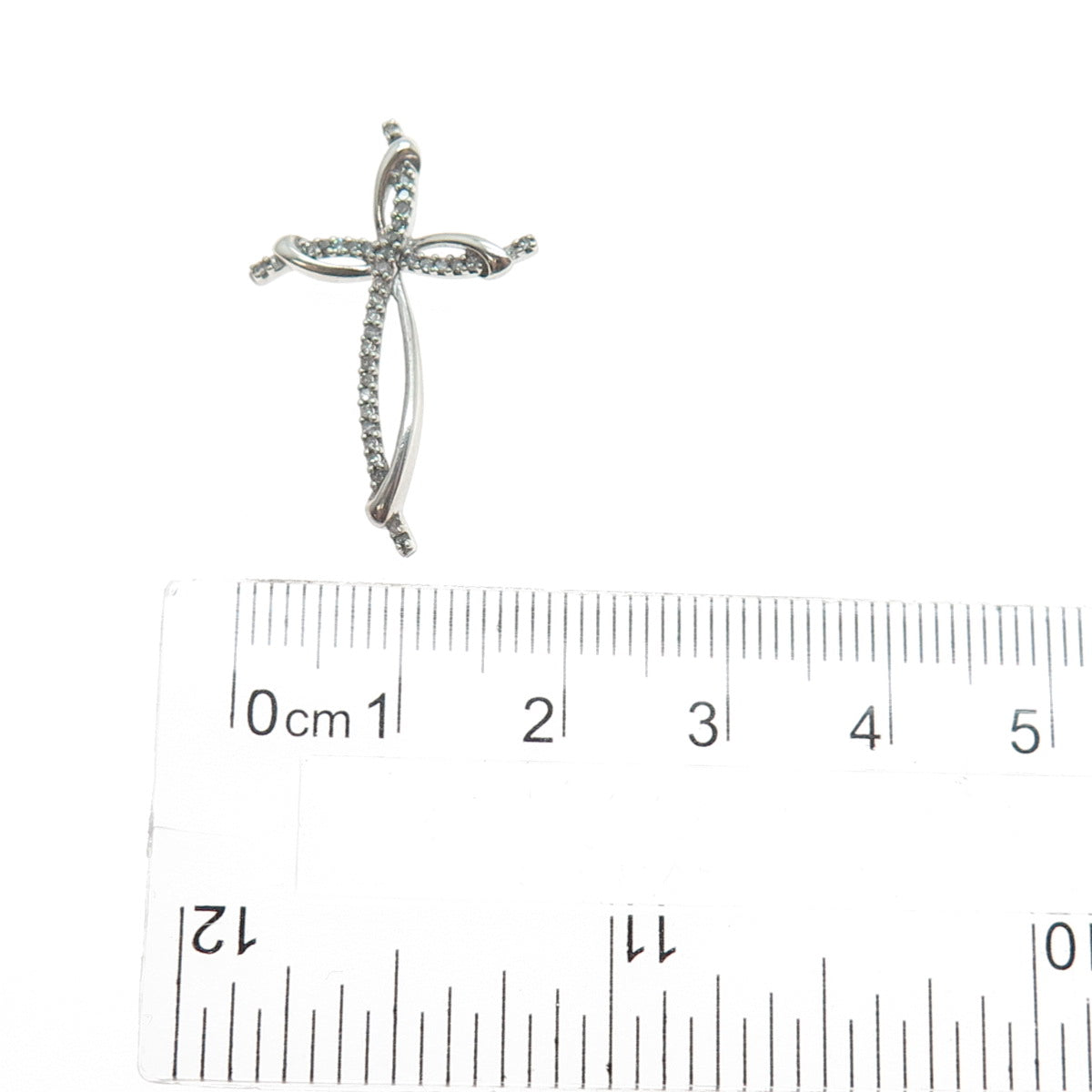 925 Sterling Silver Real Round-Cut Diamond Cross Slide Charm Pendant