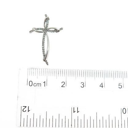 925 Sterling Silver Real Round-Cut Diamond Cross Slide Charm Pendant