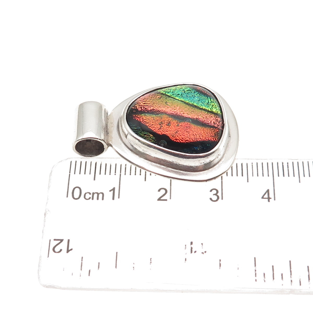 925 Sterling Silver Vintage Mexico Dichroic Glass Modernist Slide Pendant