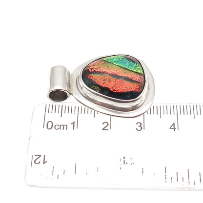 925 Sterling Silver Vintage Mexico Dichroic Glass Modernist Slide Pendant