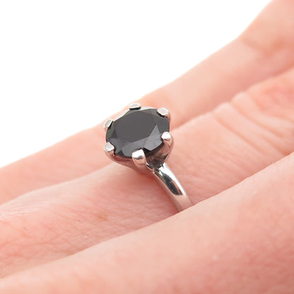 925 Sterling Silver Real Round-Cut Black Spinel Ring Size 5
