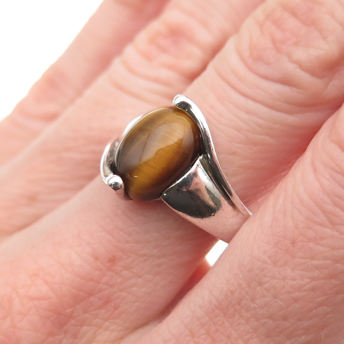 Michelle Albala Sterling Silver Vintage Real Tiger Eye Oxidized Ring Size 7.25