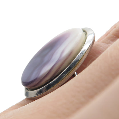 925 Sterling Silver Vintage Real Purple & White MOP Adjustable Ring Size 6