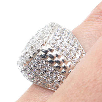 925 Sterling Silver Round-Cut Shaped C Z Sparkle Domed Ring Size 12