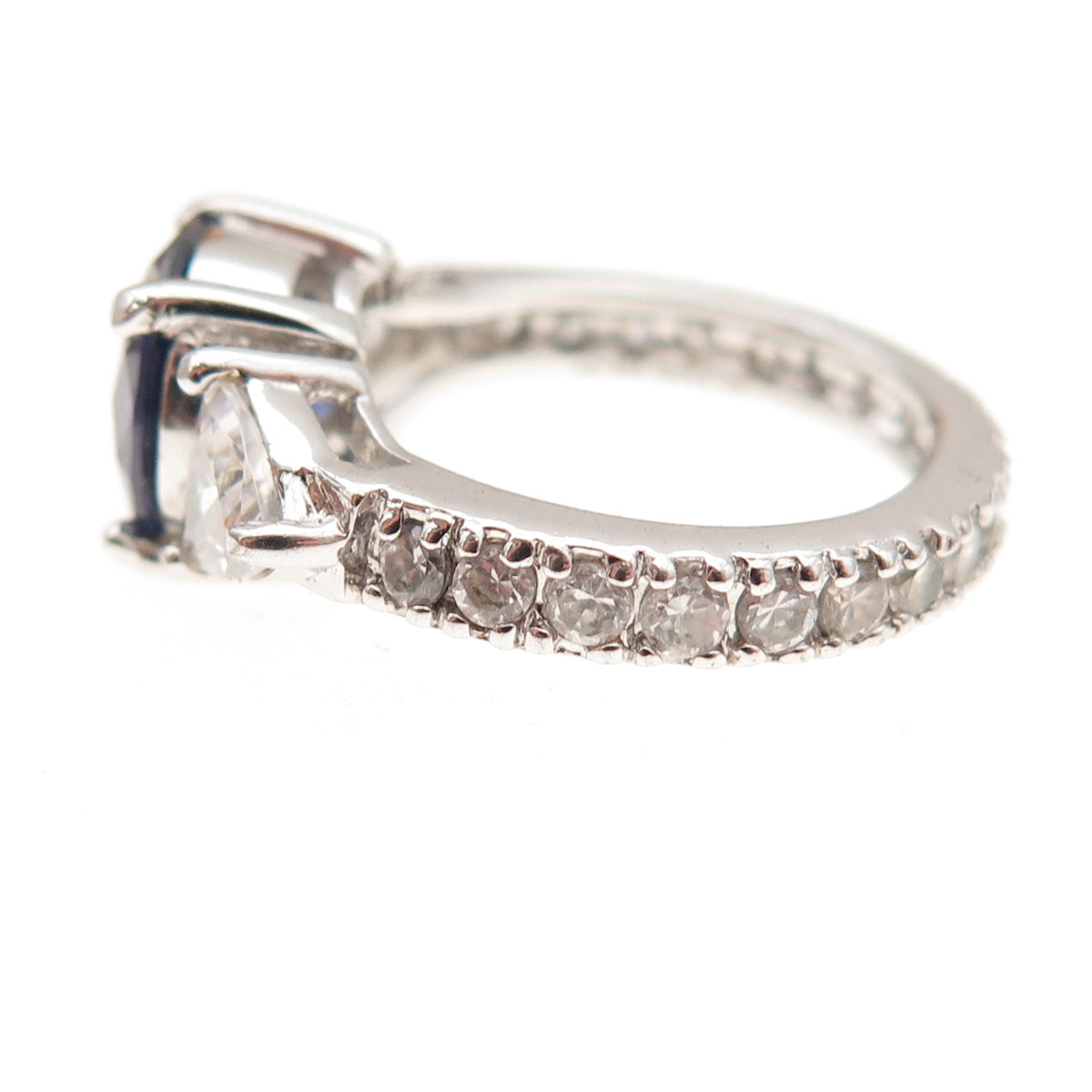 925 Sterling Silver Blue & White C Z Bohemian Ring Size 5