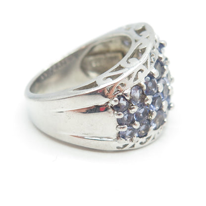 CHUCK CLEMENCY 925 Sterling Silver Real Round-Cut Iolite Cluster Ring Size 7.25