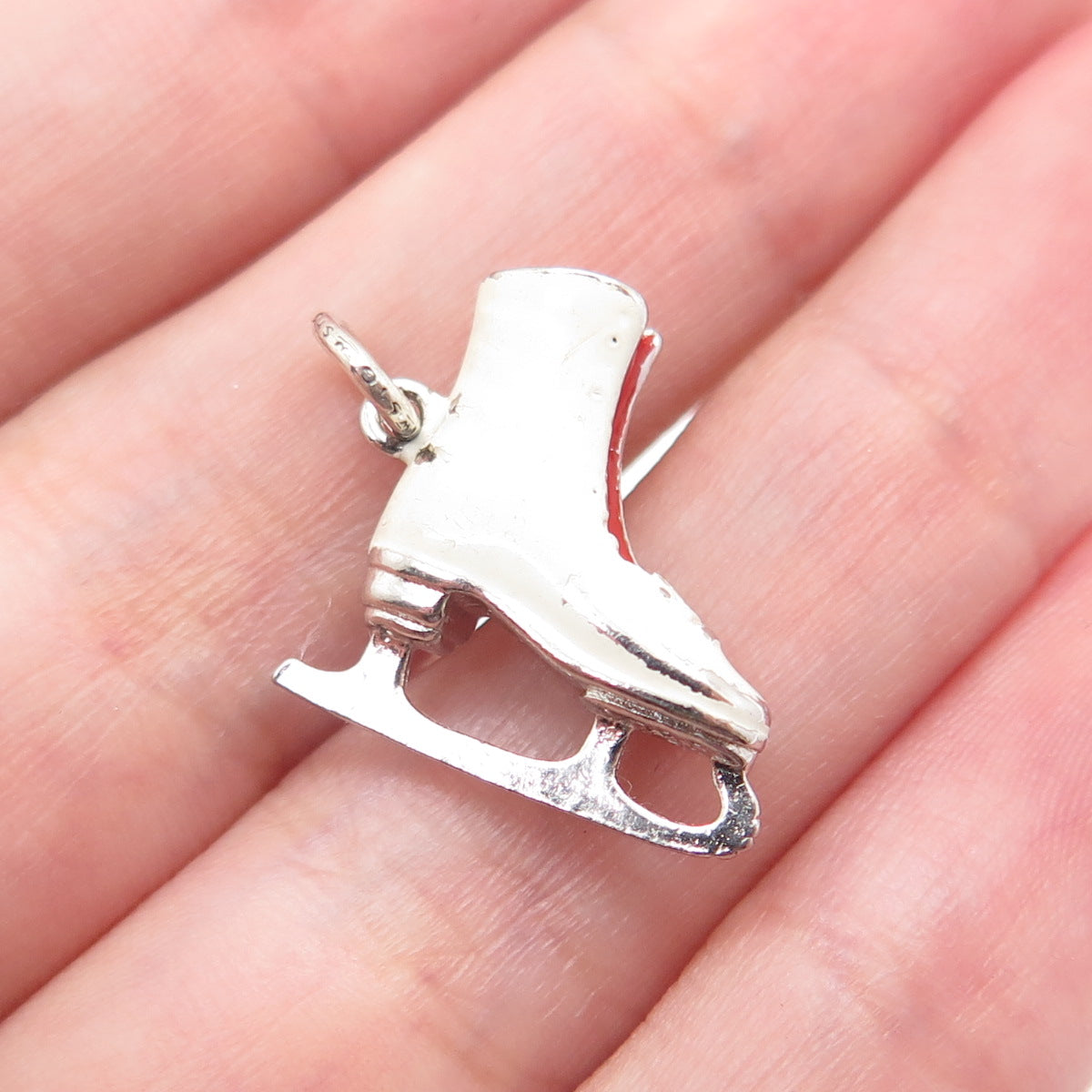 WELLS Sterling Silver Vintage Enamel Ice Skating Shoe Minimalist Charm Pendant