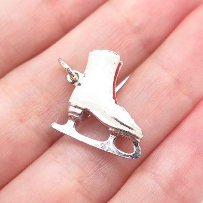 WELLS Sterling Silver Vintage Enamel Ice Skating Shoe Minimalist Charm Pendant