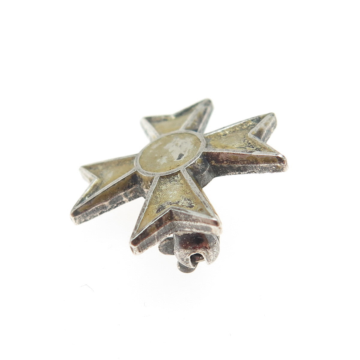 R. BLACKINTON Sterling Silver 2-Tone Antique Art Deco Maltese Cross Pin Brooch