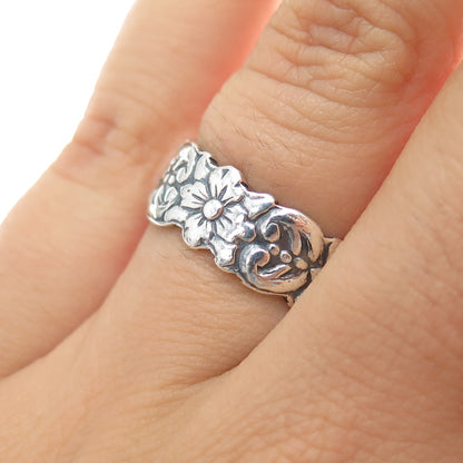 925 Sterling Silver Vintage Mexico Flower Oxidized Band Ring Size 7.5