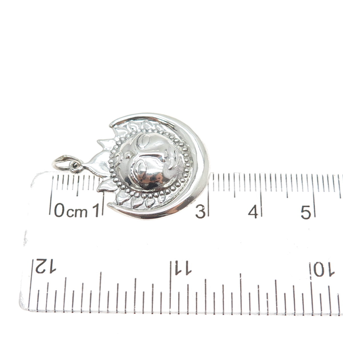 925 Sterling Silver Vintage Eclipse Sun Face & Crescent Moon Charm Pendant