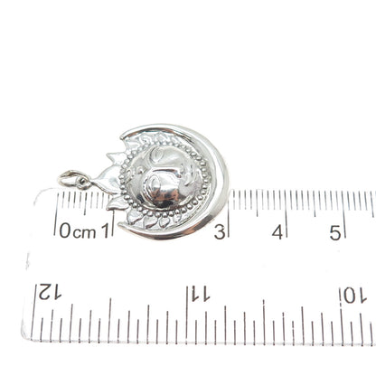 925 Sterling Silver Vintage Eclipse Sun Face & Crescent Moon Charm Pendant