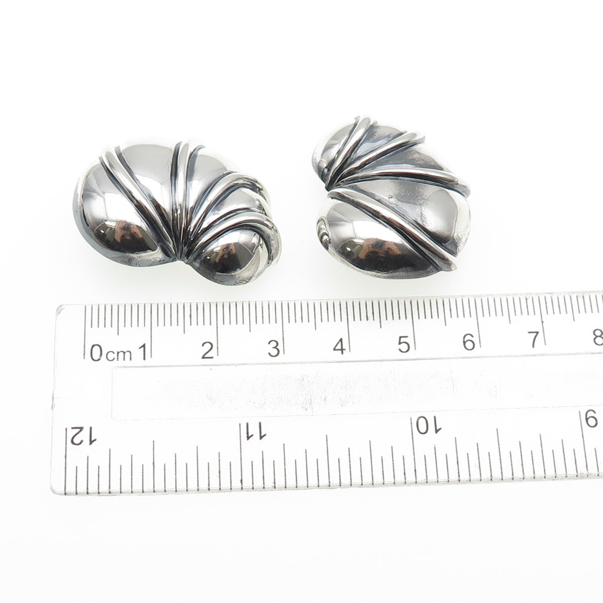 CHARLES KRYPELL 925 Sterling Silver Vintage Modernist Oxidized Clip On Earrings