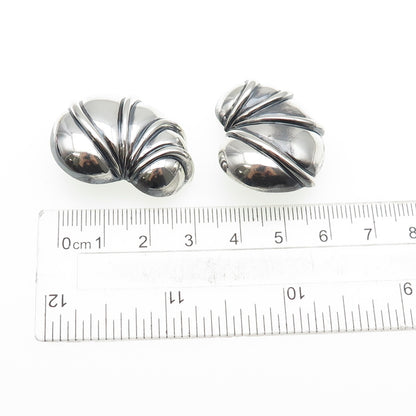 CHARLES KRYPELL 925 Sterling Silver Vintage Modernist Oxidized Clip On Earrings