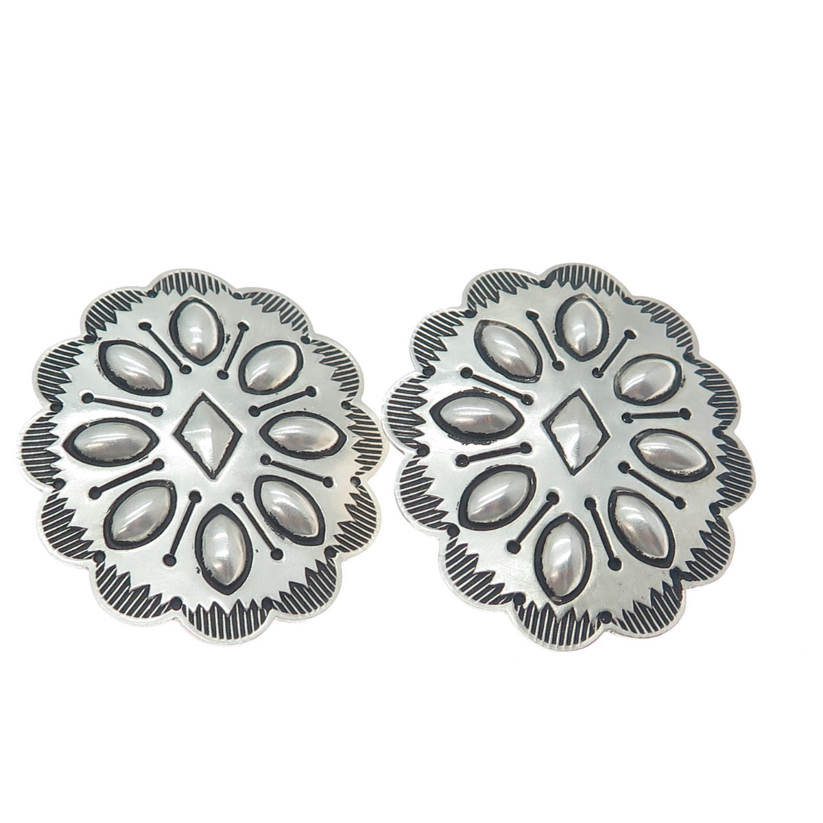 MICHAEL THOMPSON NAVAJO Old Pawn 925 Sterling Vintage Concho Clip On Earrings