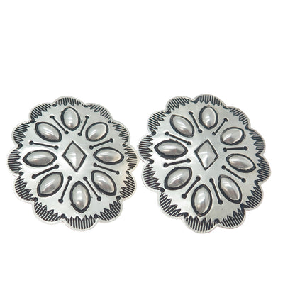 MICHAEL THOMPSON NAVAJO Old Pawn 925 Sterling Vintage Concho Clip On Earrings